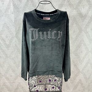 Juicy Couture black velour rhinestone logo sweater size M